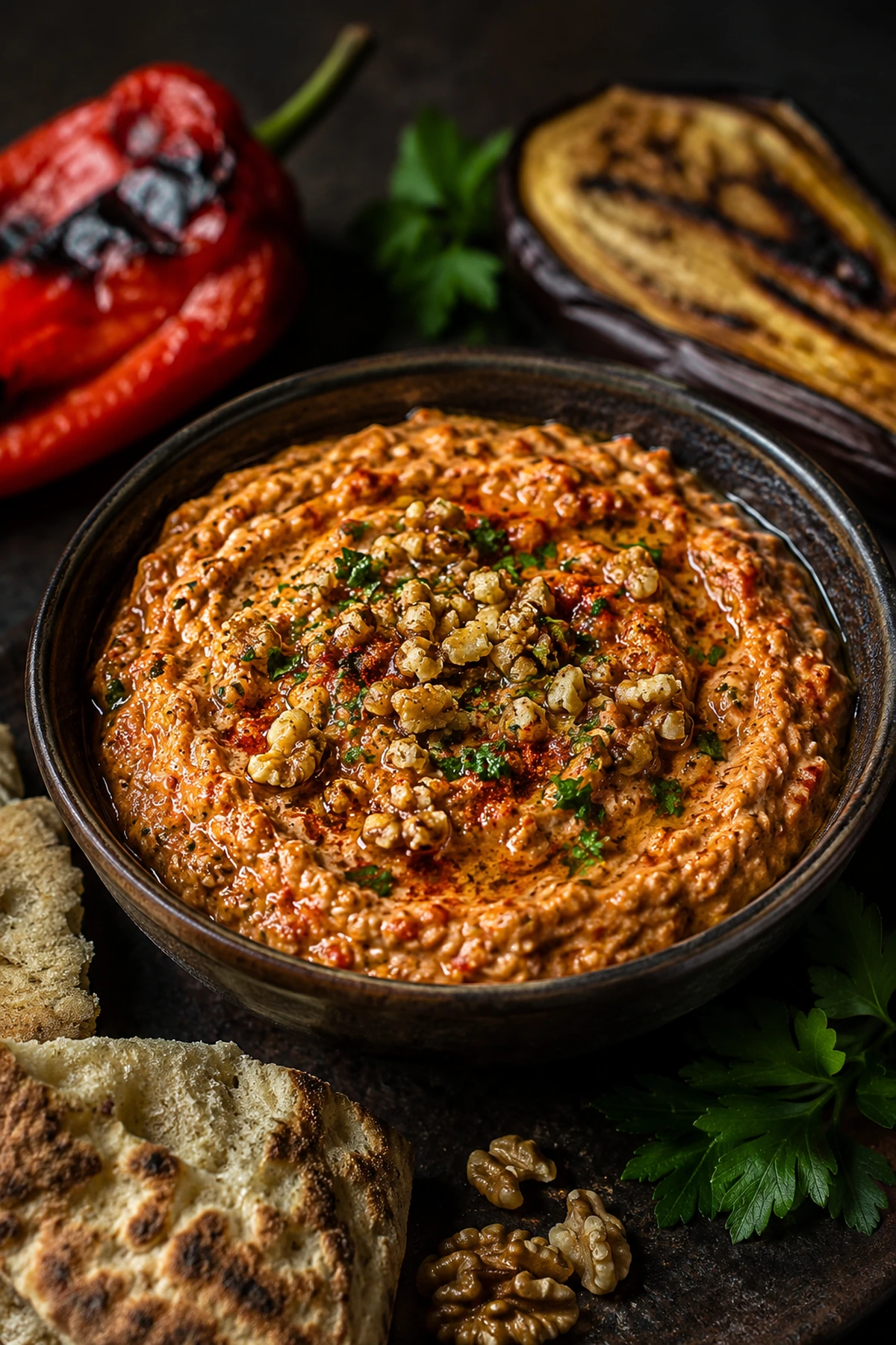 Balkan Roasted Eggplant Pepper Walnut Sauce 🍆✨