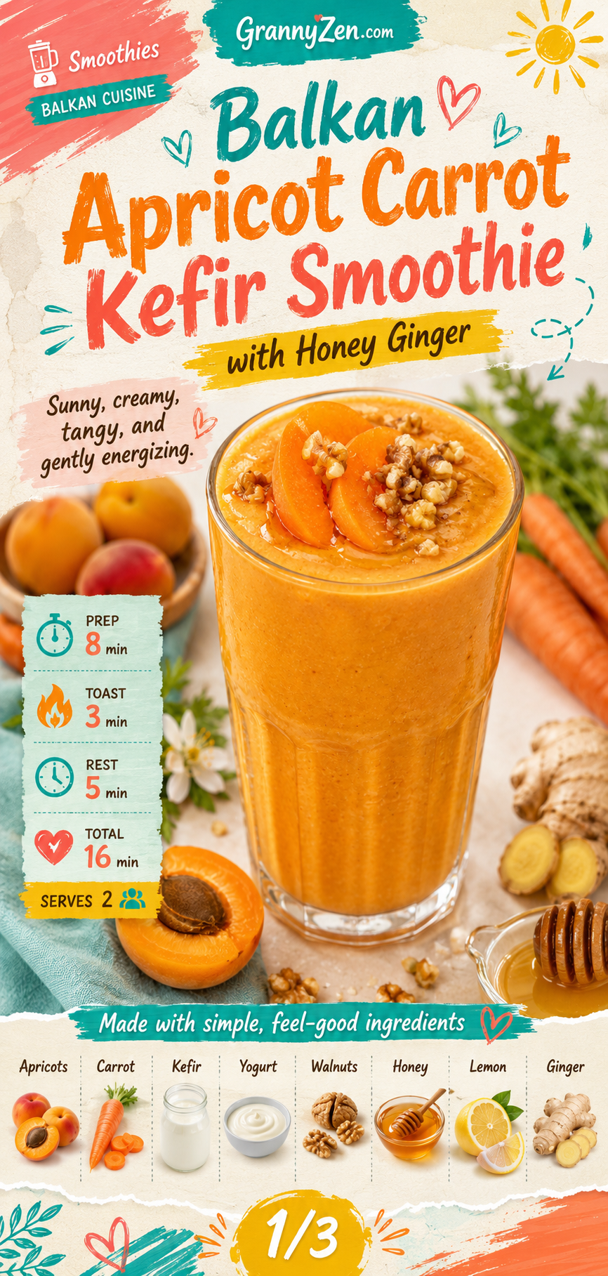 Image for recipe: Balkan Apricot Carrot Kefir Smoothie with Honey Ginger 🥕✨