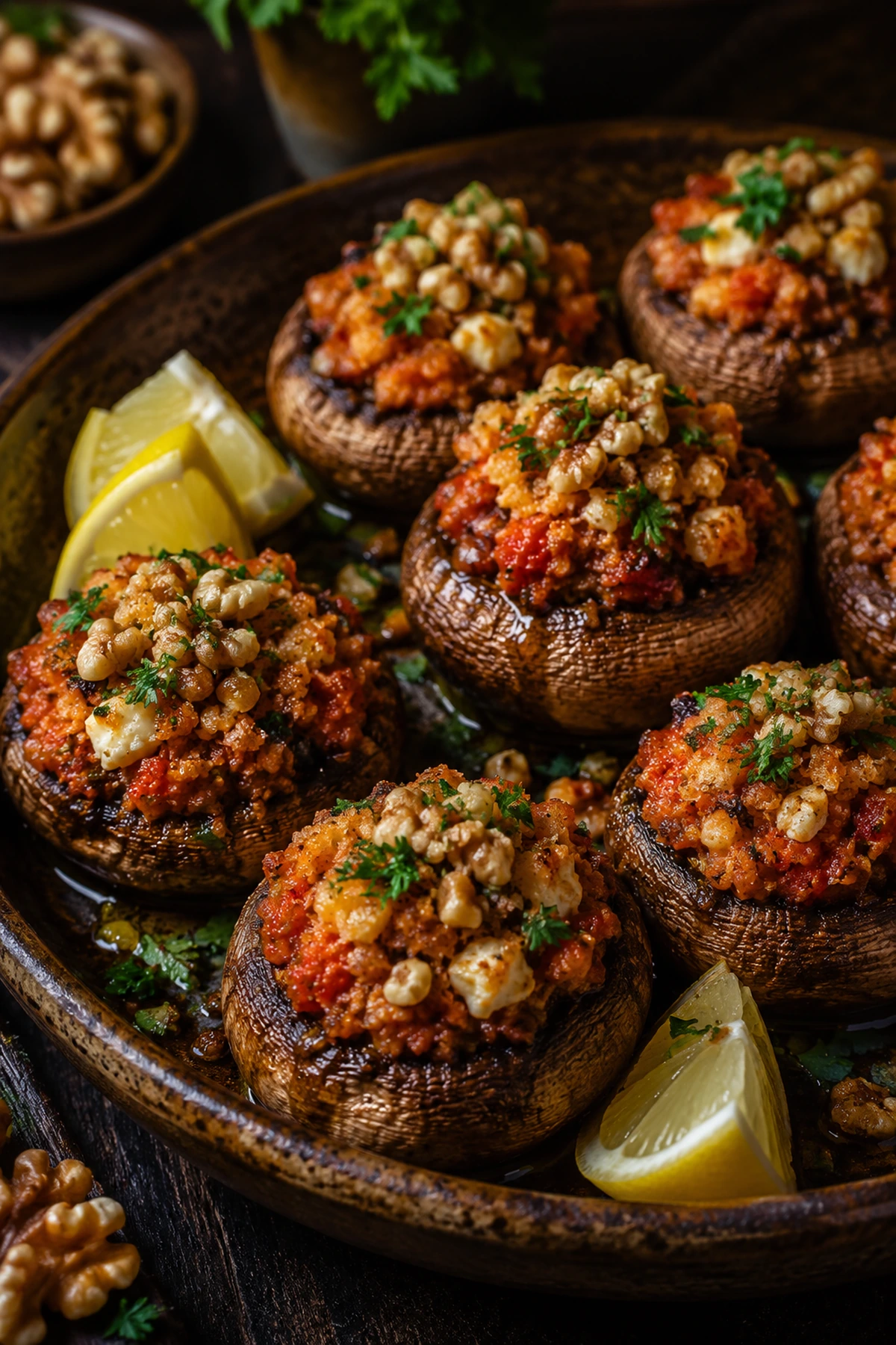 Image for recipe: Balkan Ajvar Walnut Stuffed Mushrooms 🍄✨
