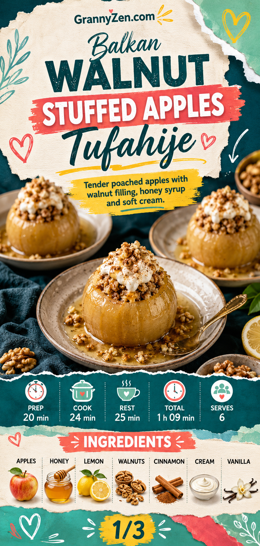 Image for recipe: Balkan Walnut Stuffed Apples Tufahije 🍎✨