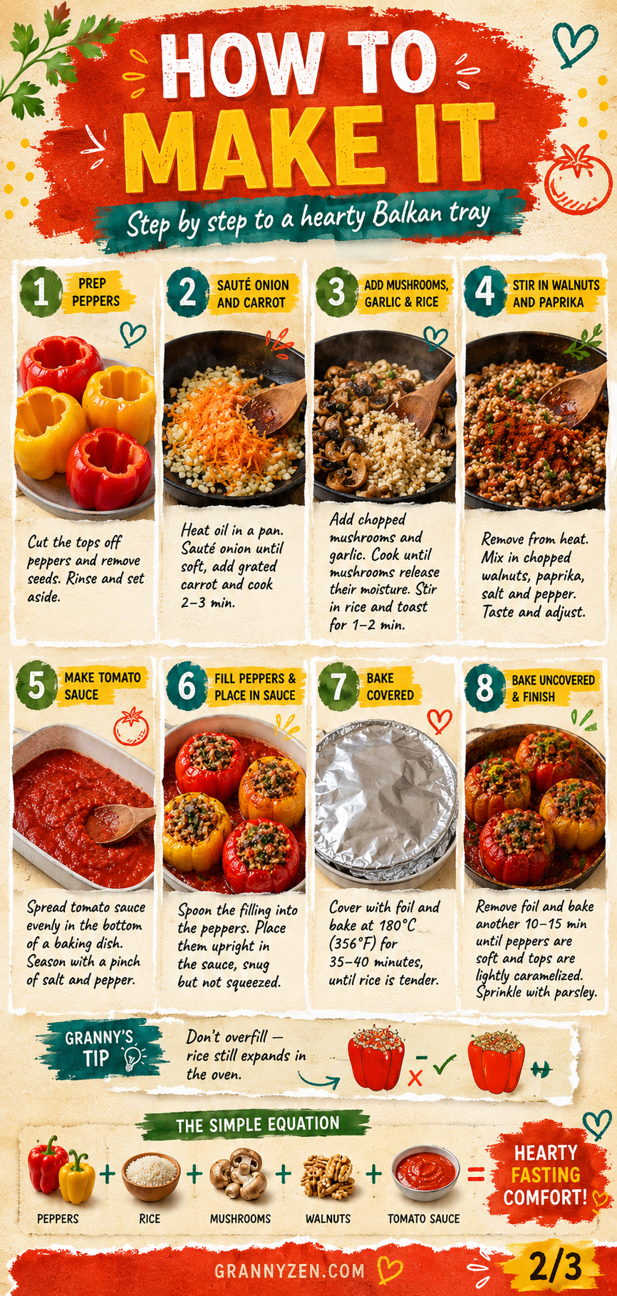 Image for recipe: Balkan Lenten Stuffed Peppers with Rice Mushrooms and Walnuts 🌶️✨