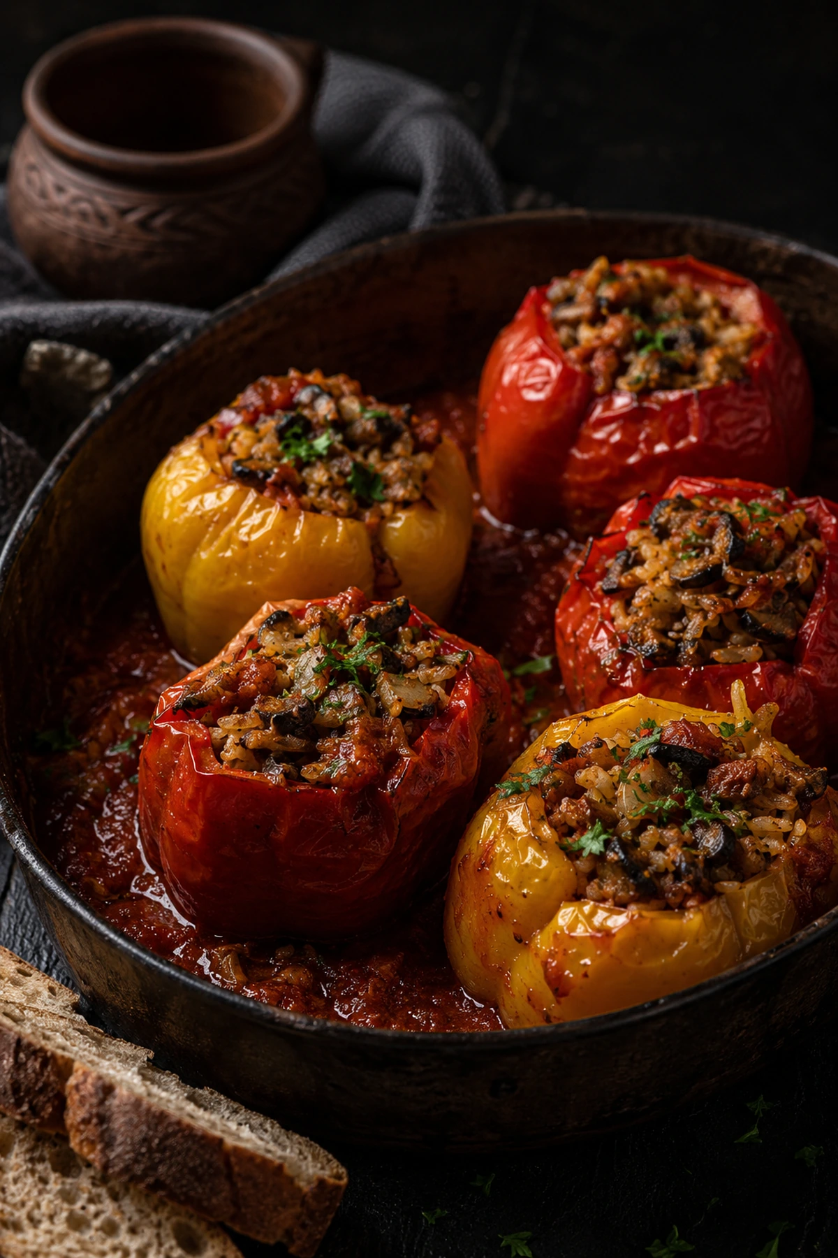 Balkan Lenten Stuffed Peppers with Rice Mushrooms and Walnuts 🌶️✨