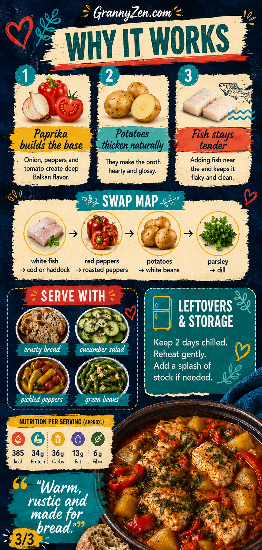 Image for recipe: Balkan River Fish Paprikash with Potatoes and Peppers 🐟✨