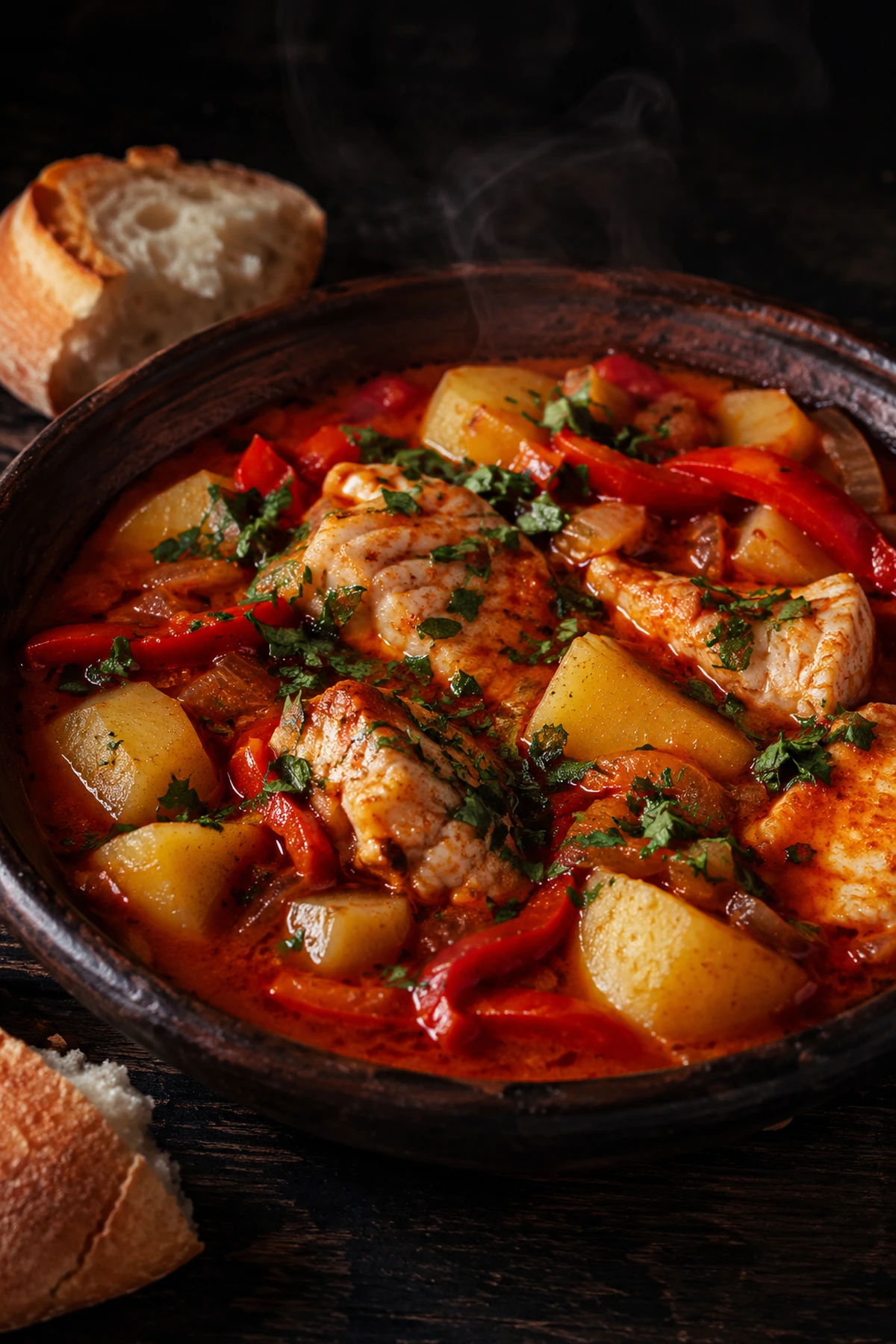 Image for recipe: Balkan River Fish Paprikash with Potatoes and Peppers 🐟✨