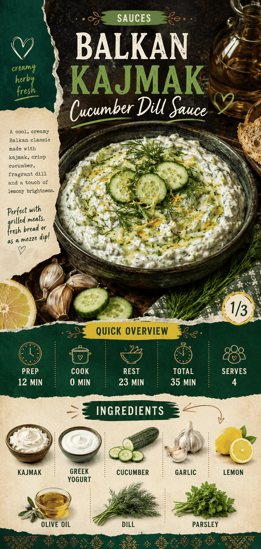 Image for recipe: Balkan Kajmak Cucumber Dill Sauce 🥒✨