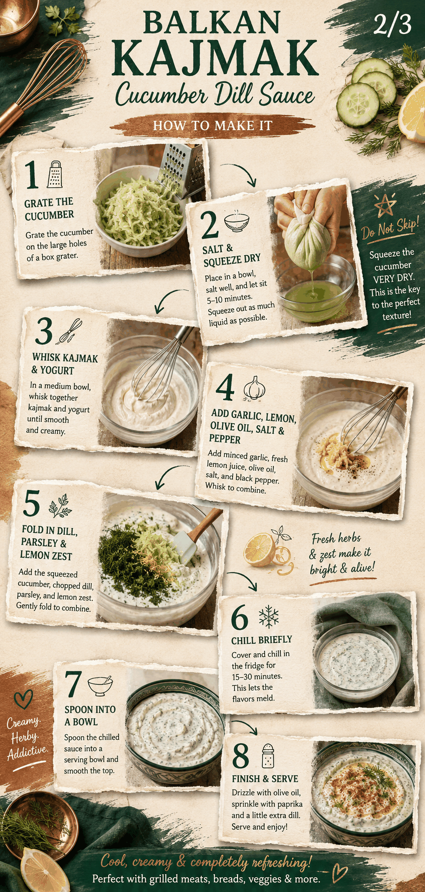 Image for recipe: Balkan Kajmak Cucumber Dill Sauce 🥒✨