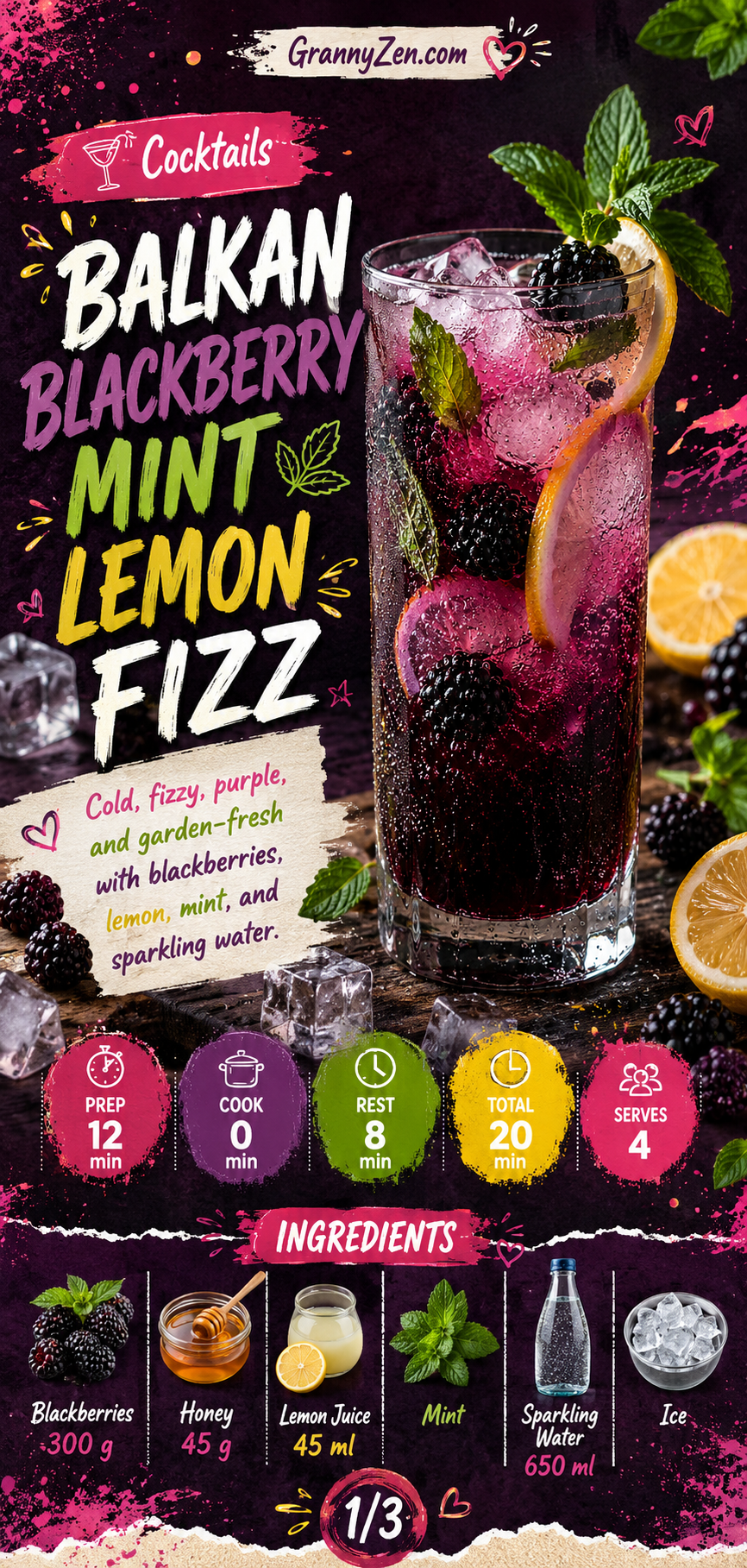Image for recipe: Balkan Blackberry Mint Lemon Fizz 🫐✨
