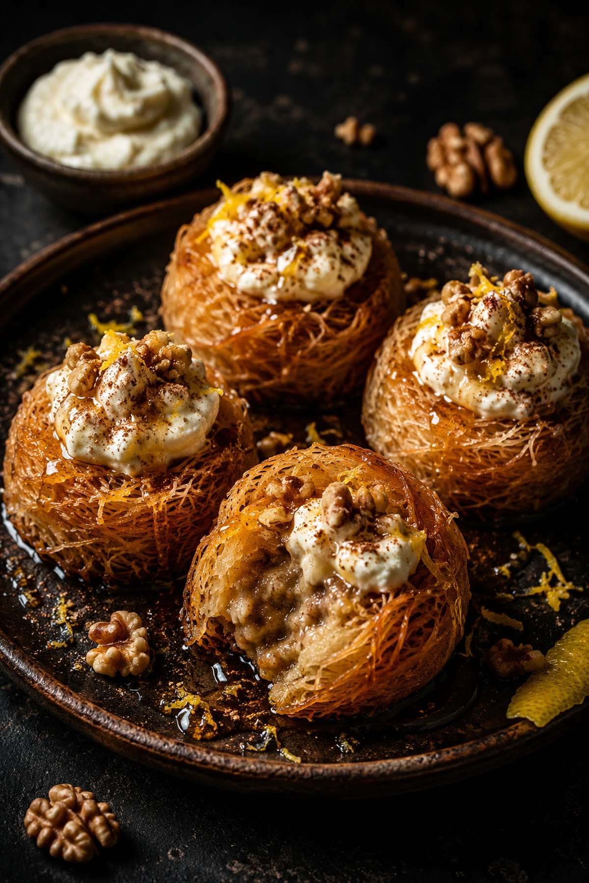 Balkan Kadaif Nests with Walnut Cream and Lemon Honey Syrup 🍯✨