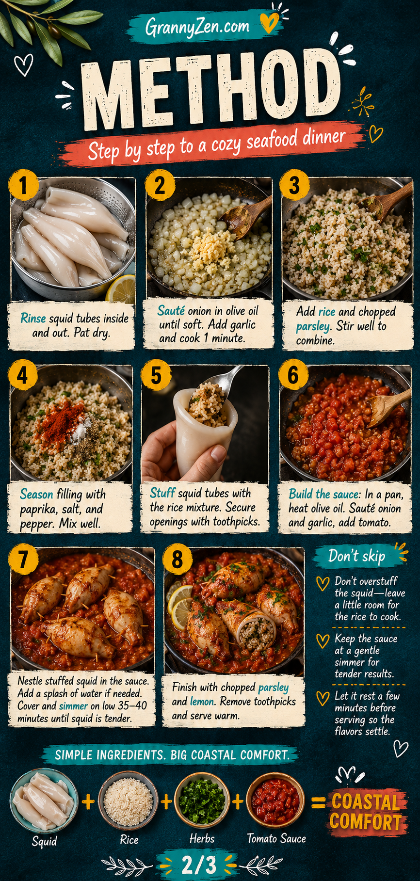 Image for recipe: Balkan Stuffed Squid with Rice Herbs and Tomato Sauce 🦑✨