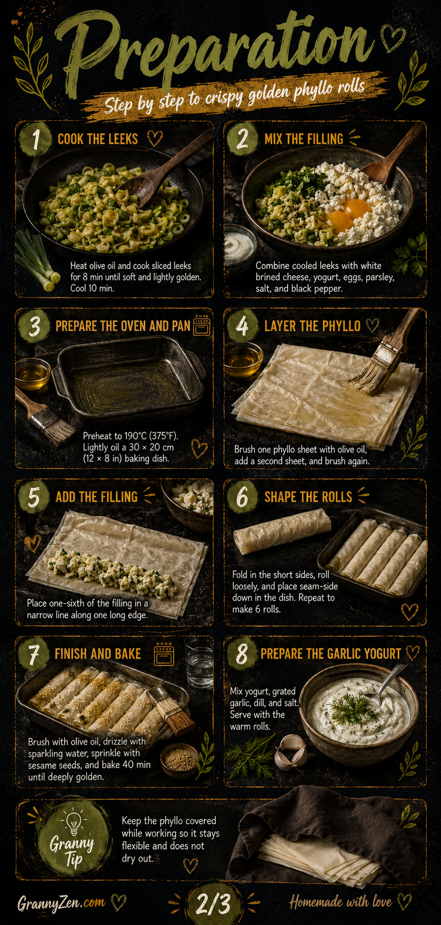 Image for recipe: Balkan Leek and Cheese Phyllo Rolls 🥬✨
