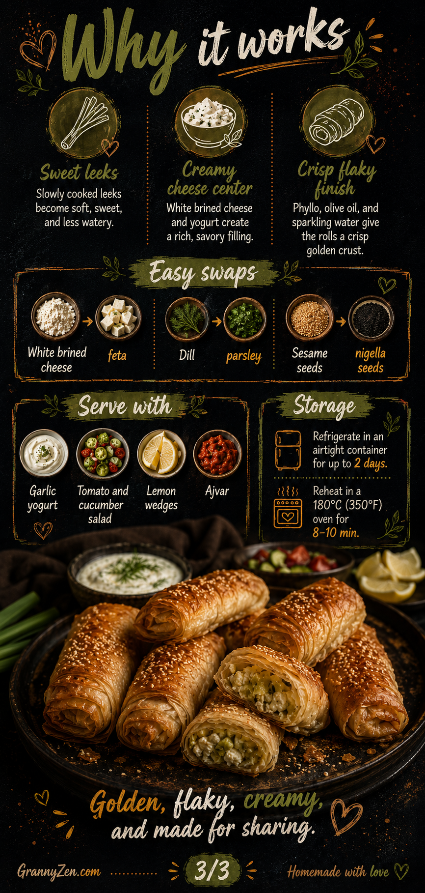 Image for recipe: Balkan Leek and Cheese Phyllo Rolls 🥬✨