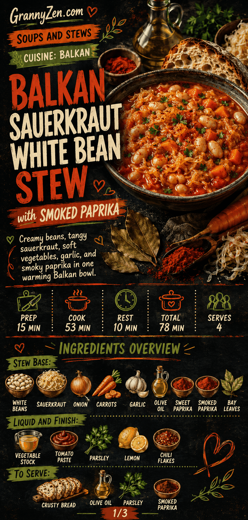 Image for recipe: Balkan Sauerkraut White Bean Stew with Smoked Paprika 🫘✨