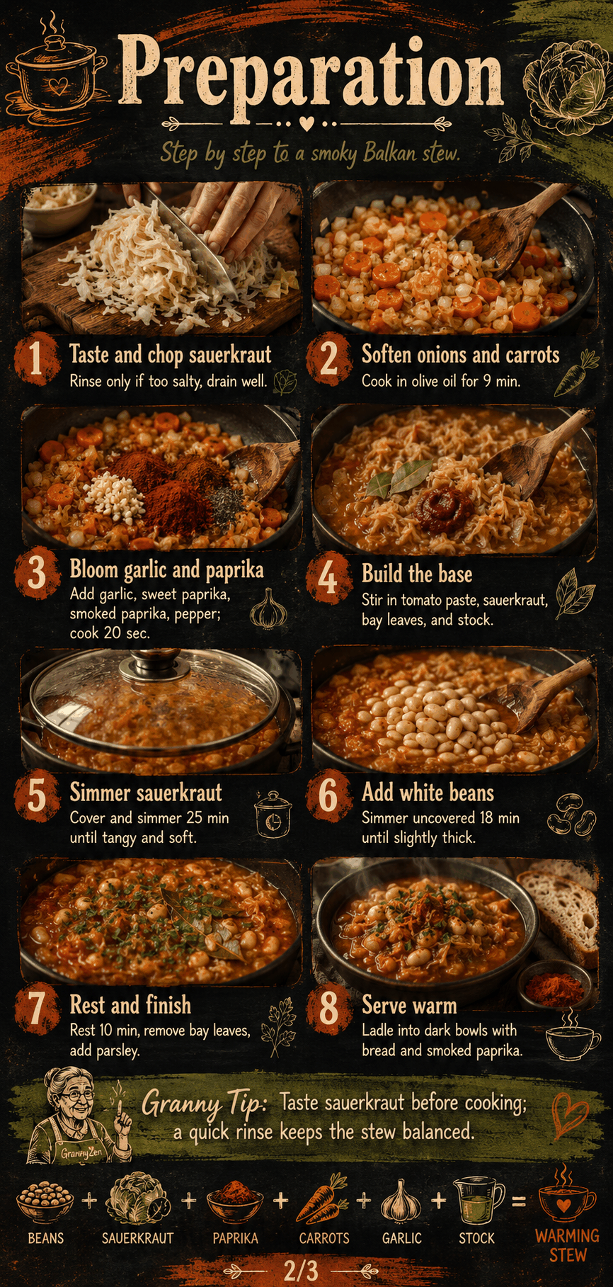Image for recipe: Balkan Sauerkraut White Bean Stew with Smoked Paprika 🫘✨