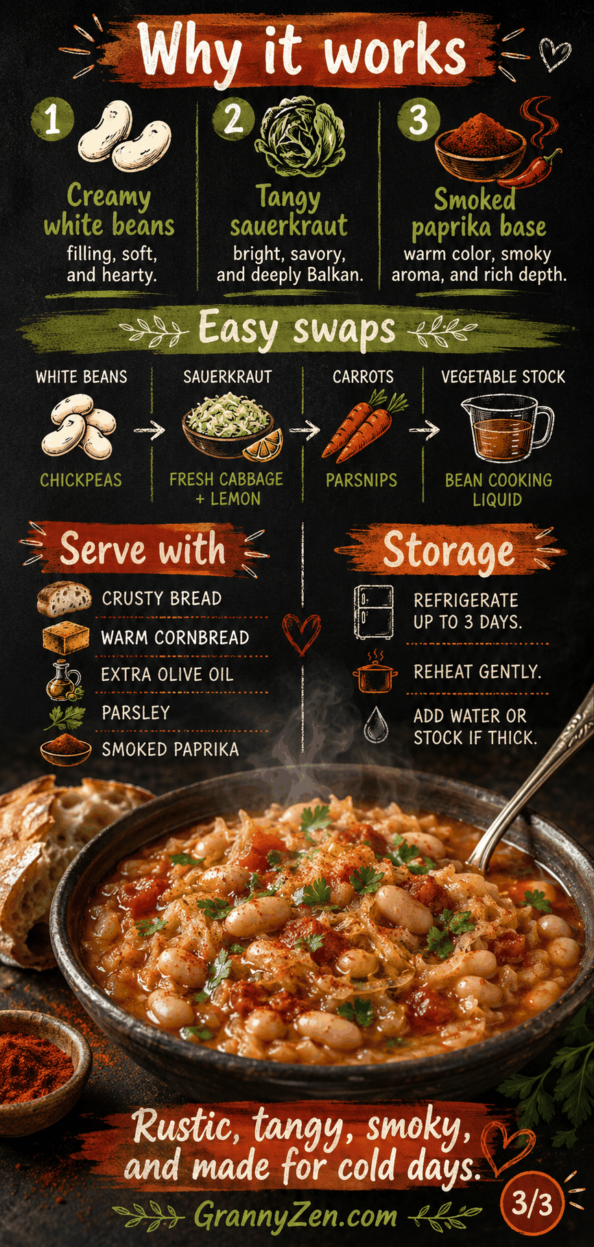 Image for recipe: Balkan Sauerkraut White Bean Stew with Smoked Paprika 🫘✨