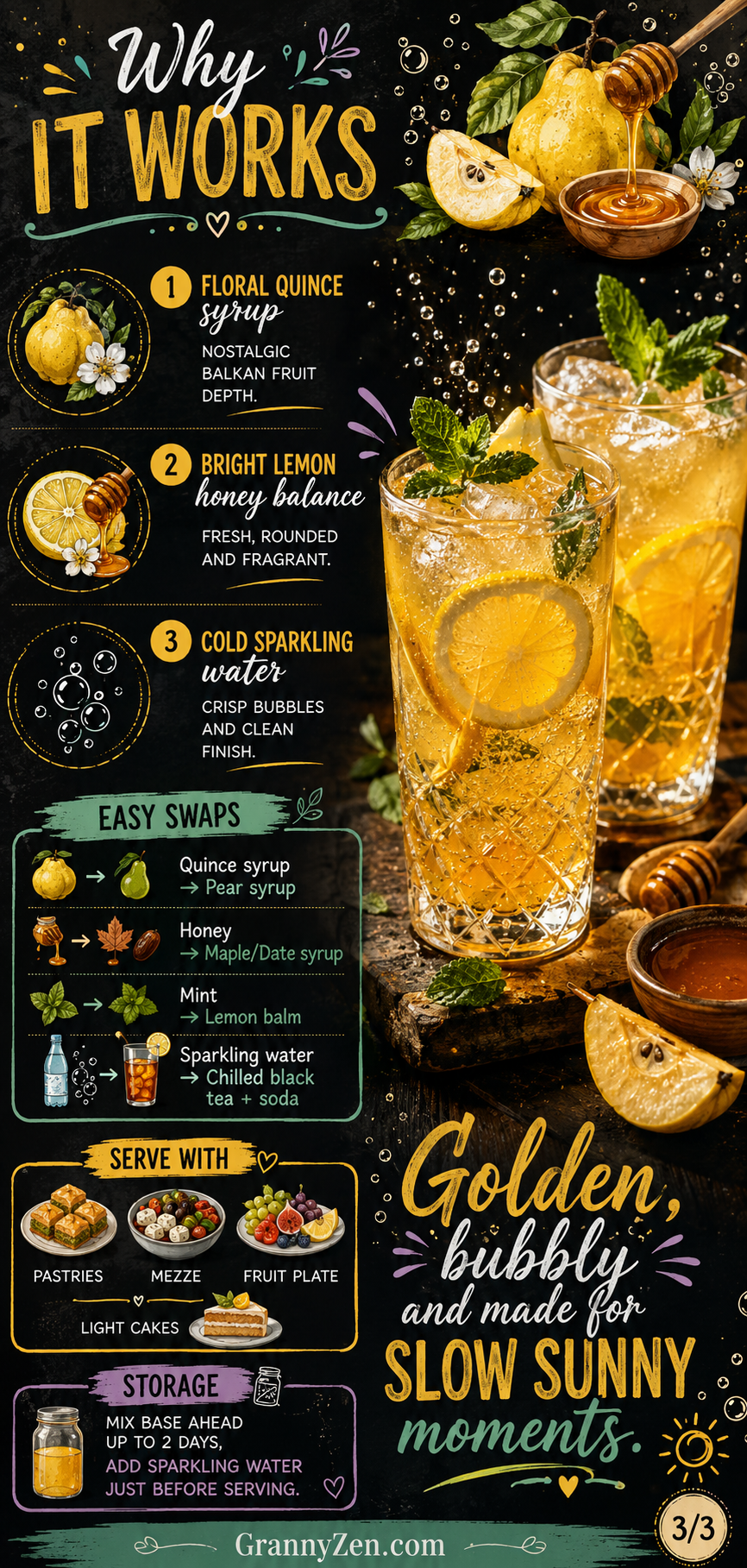 Image for recipe: Balkan Quince Honey Lemon Fizz 🍐✨