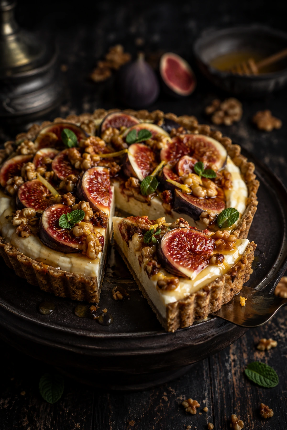 Balkan Fig Walnut Cream Tart with Honey Lemon Glaze 🍯✨